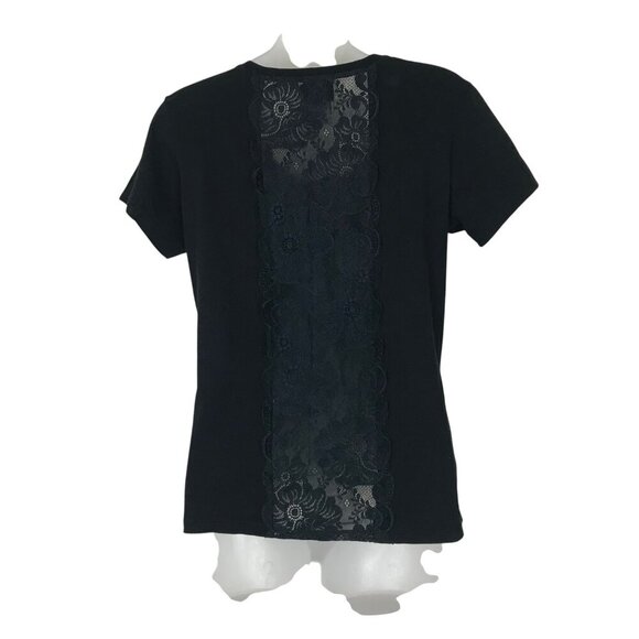 Anna Sui Black Floral Embellished T-shirt With Lace Back Size M - Picture 5 of 8